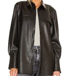 BB Dakota Black Faux Leather Button-Front Shirt Jacket